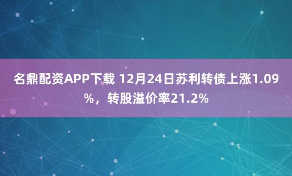 名鼎配资APP下载 12月24日苏利转债上涨1.09%，转股溢价率21.2%